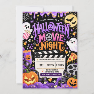 Invitation Soirée cinéma Halloween Fantômes et citrouilles