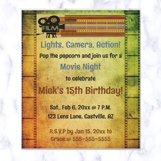 Invitation Soirée cinéma modifiable fête d'anniversaire