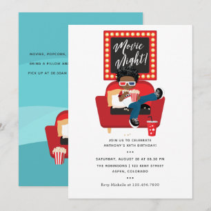 Invitation Soirée cinéma nuit pyjama pour garçon afro-américa