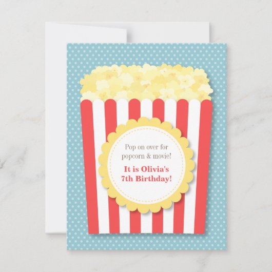 Invitation Soirée Cinéma Pop Corn Anniversaire (Devant)
