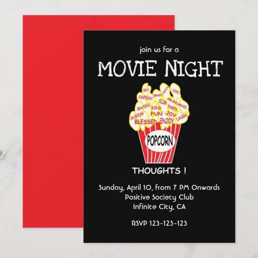 Invitation Soirée cinéma popcorn (Devant / Derrière)