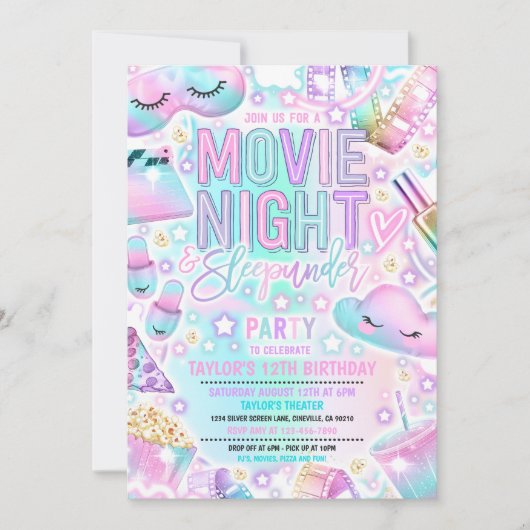 Invitation Soirée cinéma Sleepunder Pastel Rainbow Anniversai (Devant)