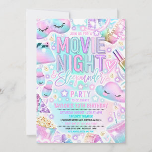 Invitation Soirée cinéma Sleepunder Pastel Rainbow Anniversai