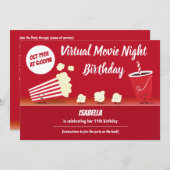 Invitation Soirée Cinéma Virtuelle Anniversaire Popcorn Dessi (Devant / Derrière)