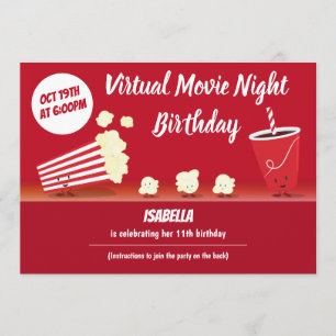 Invitation Soirée Cinéma Virtuelle Anniversaire Popcorn Dessi