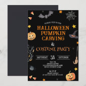 Invitation Soirée Citrouille de Halloween Cute Carving & Cost (Devant / Derrière)