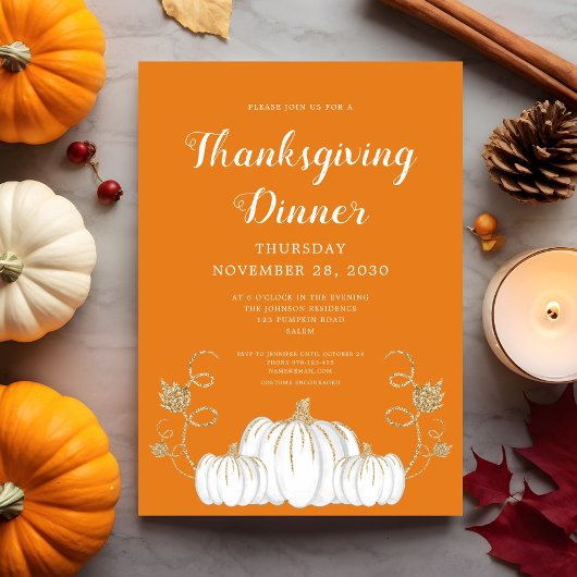 Invitation Soirée Citrouille Orange Thanksgiving