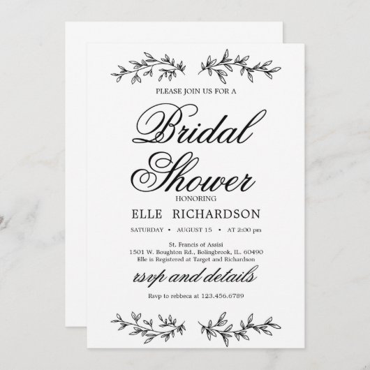 Invitation Soirée classique à la floraison élégante (Devant / Derrière)