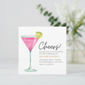 Invitation Soirée Cocktail Blanc et Rose Elégant Anniversaire (Debout devant)