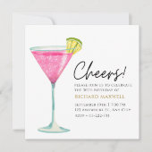 Invitation Soirée Cocktail Blanc et Rose Elégant Anniversaire (Devant)