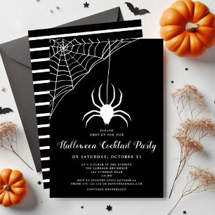 Invitation Soirée Cocktail Cute Spider Black & White Hallowee