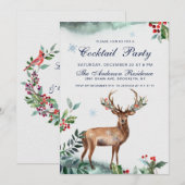 Invitation Soirée Cocktail de Noël à l'élégante Holly Berry D (Devant / Derrière)