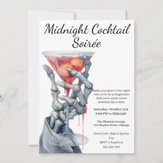 Invitation Soirée Cocktail d'Halloween | Main de squelette (Devant)