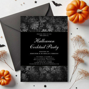 Invitation Soirée Cocktail Halloween en Damas Noir Gothique