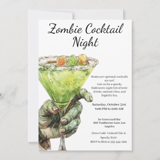Invitation Soirée Cocktail Halloween | Main de Zombie avec Bo (Devant)