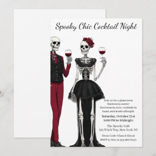 Invitation Soirée Cocktail Halloween Nuit Chic et Squeletti