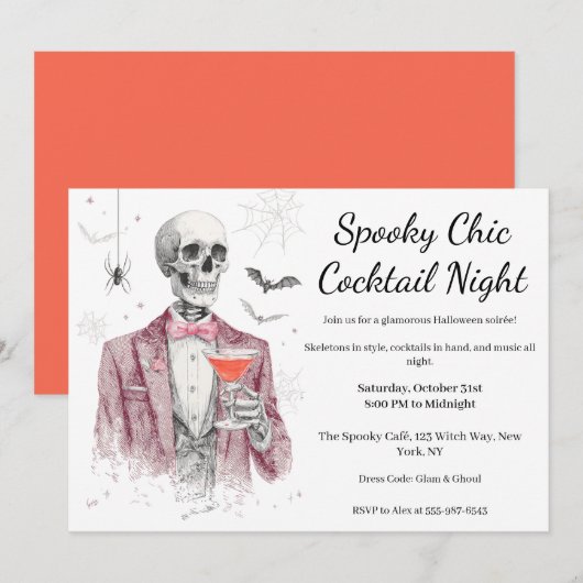 Invitation Soirée Cocktail Halloween | Nuit Chic et Surnature (Devant / Derrière)