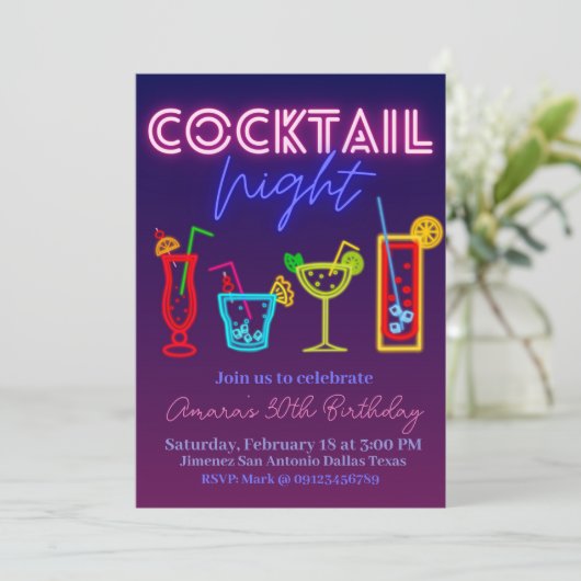 Invitation Soirée Cocktail - Neon Drink (Debout devant)