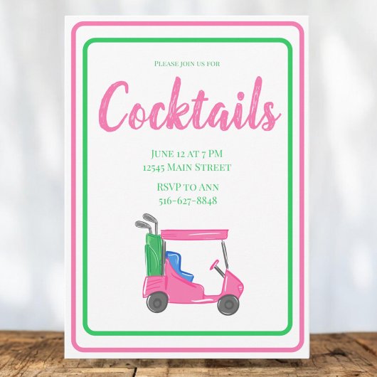 Invitation Soirée Cocktail Panier de Golf Rose / Rose Vert Pr