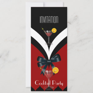 Invitation Soirée Cocktail Rouge Noir Nœud Papillo