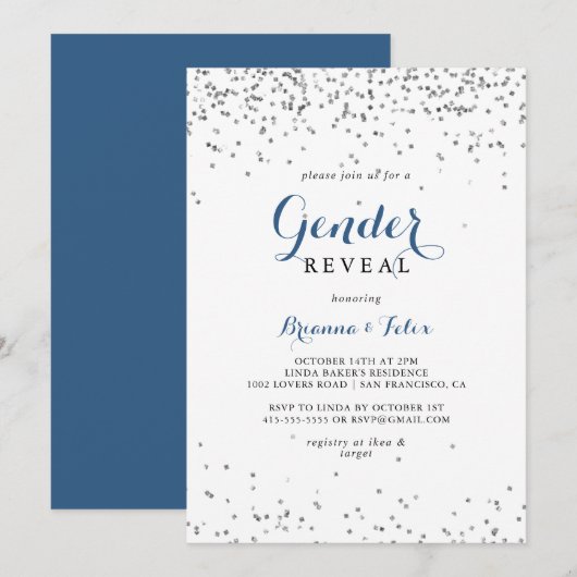 Invitation Soirée Confetti Minimaliste de Révélation de genre (Devant / Derrière)