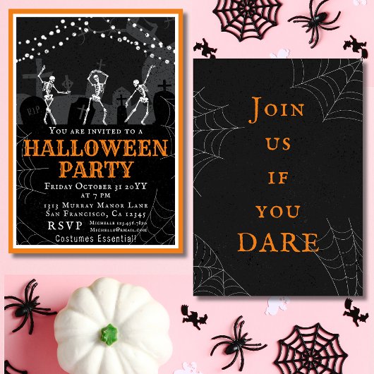 Invitation Soirée Costume de cimetière Halloween Skeletons