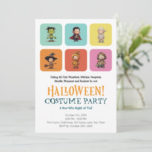 Invitation Soirée Costume d'Halloween pour les petits | Bloc  (Debout devant)