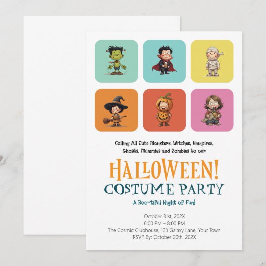Invitation Soirée Costume d'Halloween pour les petits | Bloc  (Devant / Derrière)