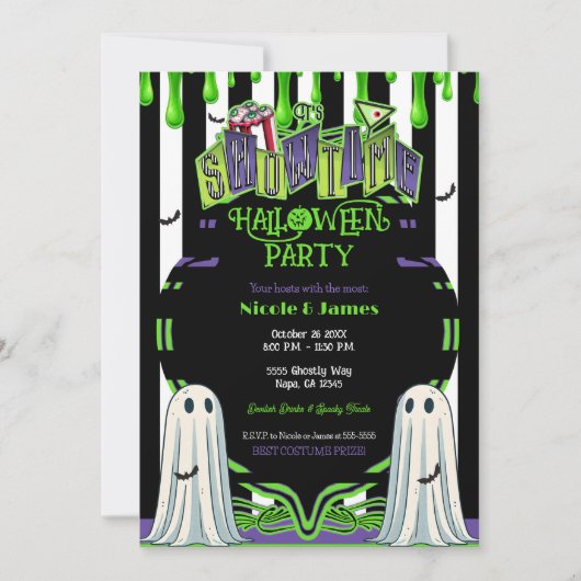 Invitation Soirée Costume d'Halloween Slime Vert (Devant)