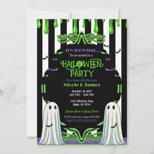 Invitation Soirée Costume d'Halloween Slime Vert (Devant)