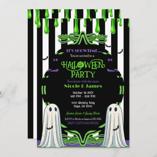 Invitation Soirée Costume d'Halloween Slime Vert (Devant / Derrière)