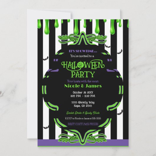 Invitation Soirée Costume d'Halloween Slime Vert (Devant)