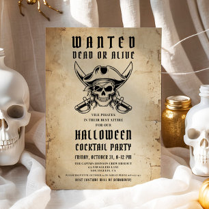 Invitation Soirée Costume Pirate Crâne Vintage Halloween