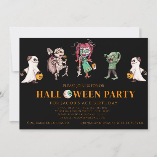 Invitation Soirée costumée d'anniversaire d'Halloween (Devant)