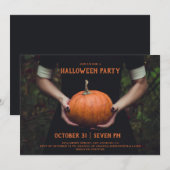 Invitation Soirée costumée d'Halloween. Citrouille. Ados noir (Devant / Derrière)