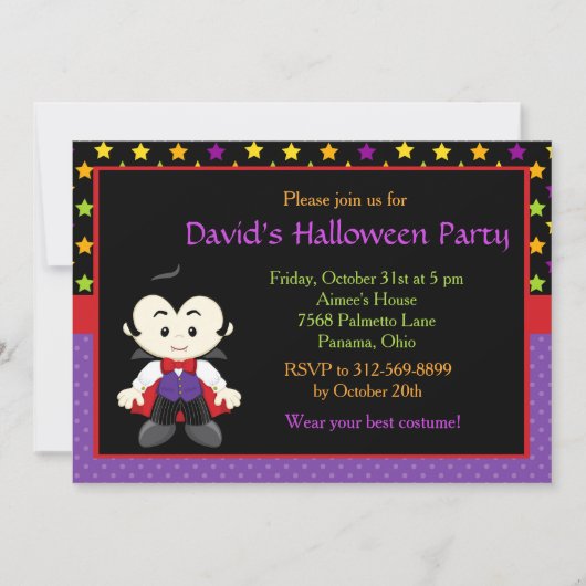 Invitation Soirée costumée d'Halloween du garçon Vampire mign (Devant)