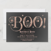 Invitation Soirée costumée d'Halloween rose et noir BOO (Devant)