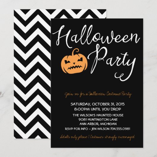 Invitation Soirée costumée d'Halloween, Soirée pour enfants o (Devant / Derrière)