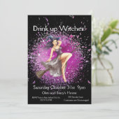 Invitation Soirée costumée en sorcière d'Halloween (Debout devant)