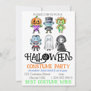 Invitation Soirée costumée Halloween Monsters mignons