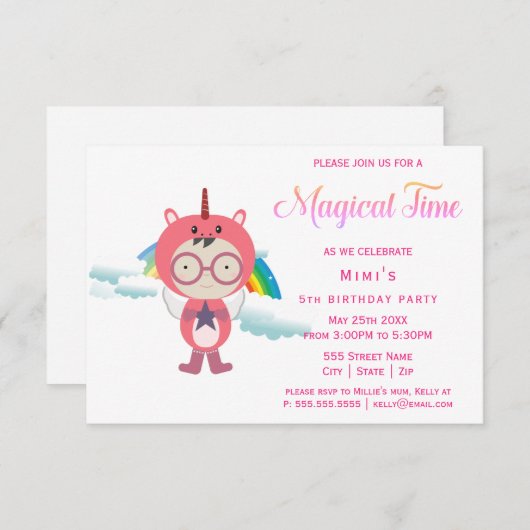 Invitation Soirée costumée Unicorn (Devant / Derrière)