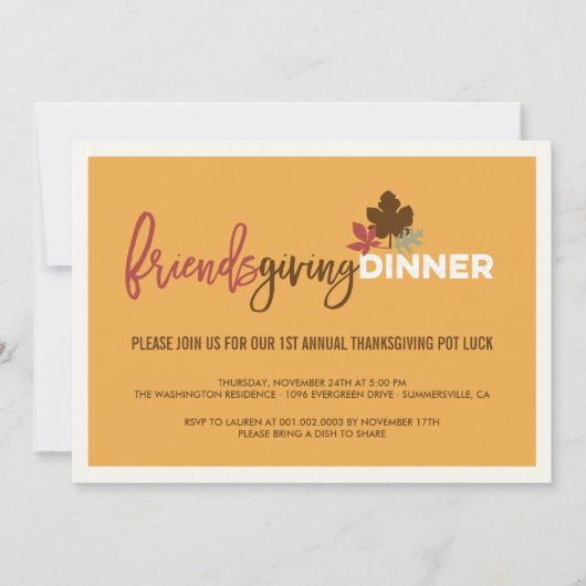 Invitation Soirée d'Action d'Ami Chance de Pot Thanksgiving (Devant)