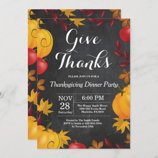 Invitation Soirée d'Action de grâce Automne Automne Chalkboar (Devant / Derrière)