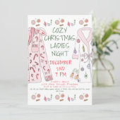 Invitation Soirée Dames de Noël Cosy en Pyjamas de Fête (Debout devant)