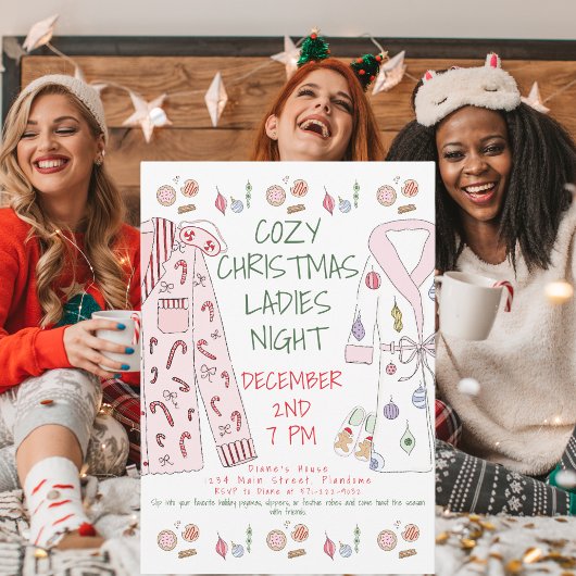 Invitation Soirée Dames de Noël Cosy en Pyjamas de Fête