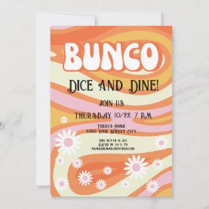 Invitation Soirée Dames Groovy Fleurs Rose et Orange Bunco