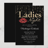 Invitation Soirée Dames Lèvres Rouges et Paillettes Dorées (Devant / Derrière)