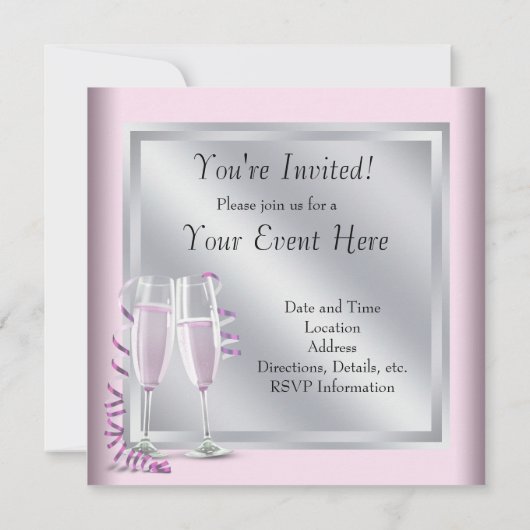 Invitation Soirée Dames Rose Champagne Argent (Dos)