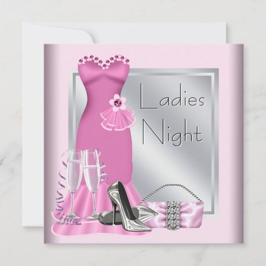 Invitation Soirée Dames Rose Champagne Argent (Devant)