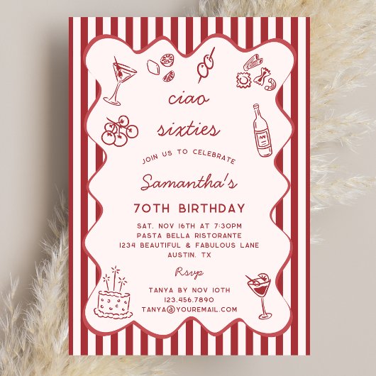 Invitation Soirée d'anniversaire 70 ans sur le thème des pâte